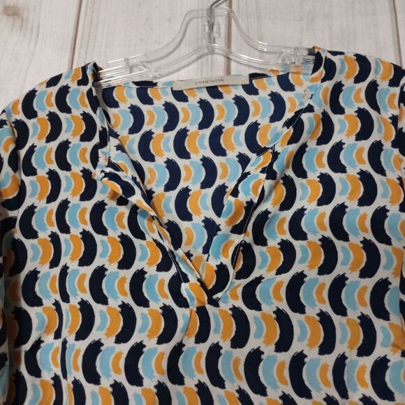 R Hawthorn Print Tunic Top Blouse 3/4 Sleeve Blue Orange Pattern Casual - Picture 3 of 7